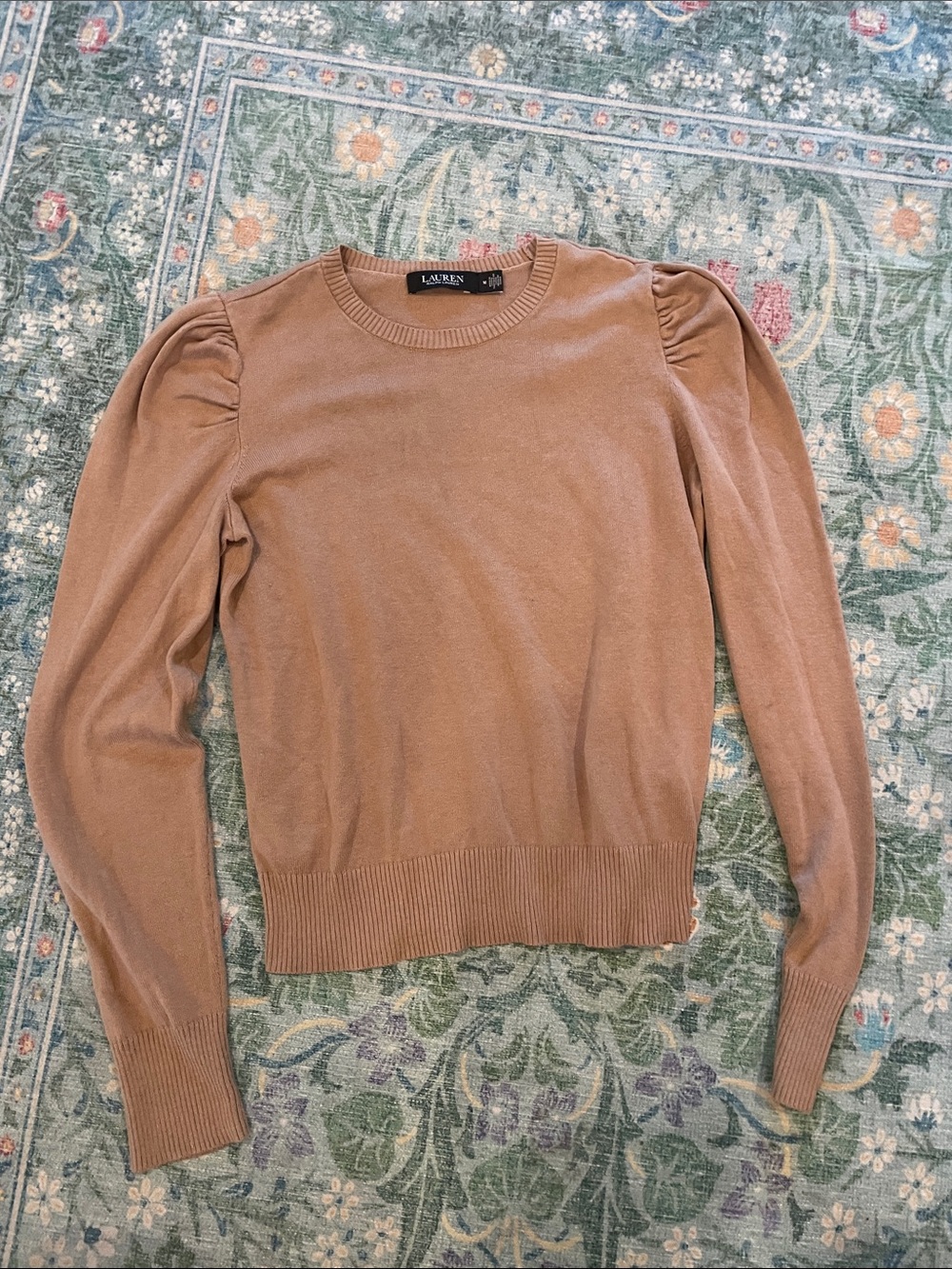 Lauren Ralph Lauren Camel Puff-Sleeve Crewneck Sweater